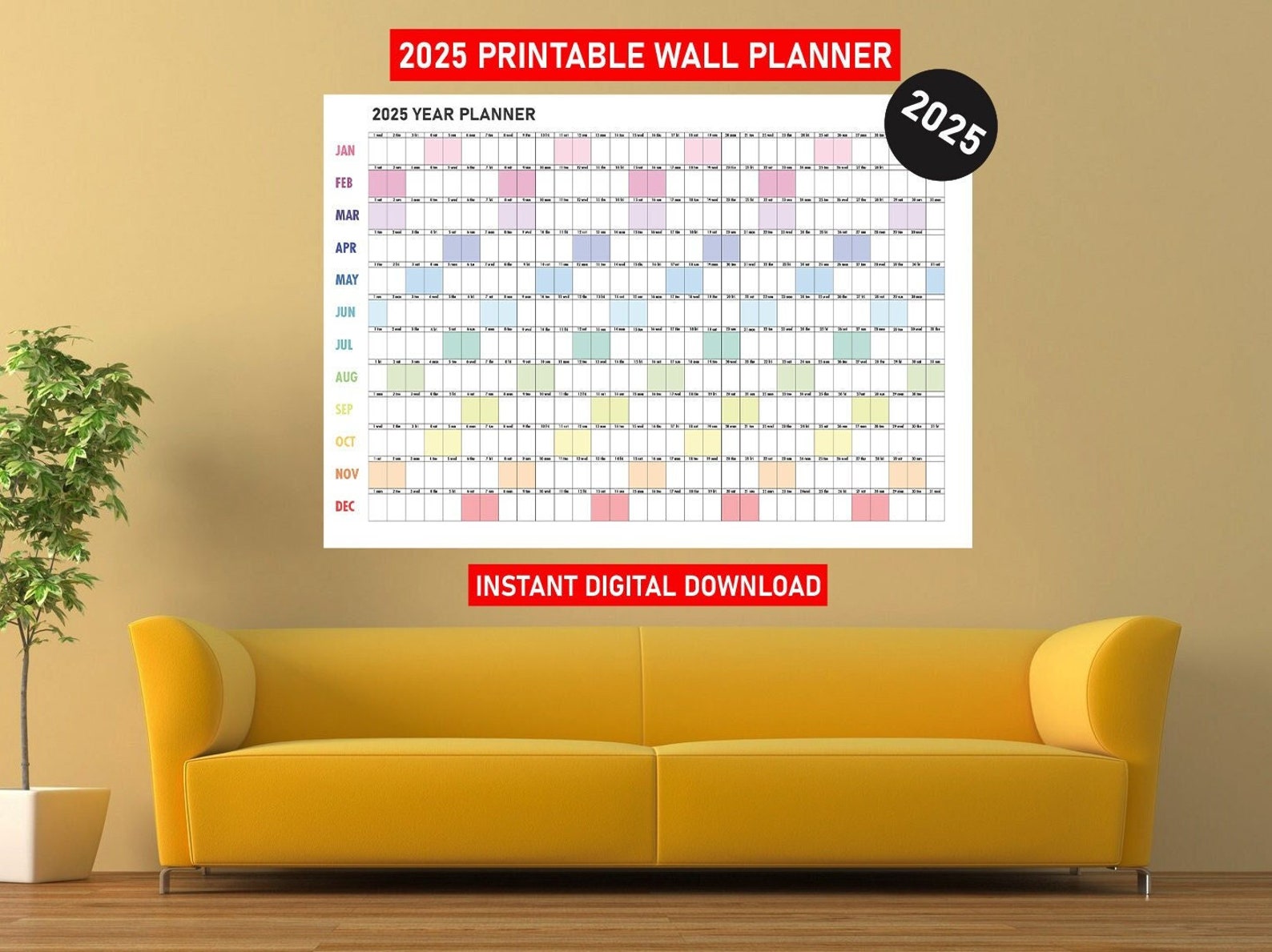 Giant Wall Calendar 2025 Printable PDF, 2025 Wall Planner, Large Wall ...