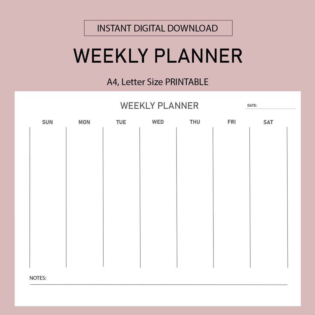 Minimalist Weekly Planner Printable PDF A4 Letter Sunday or Monday ...