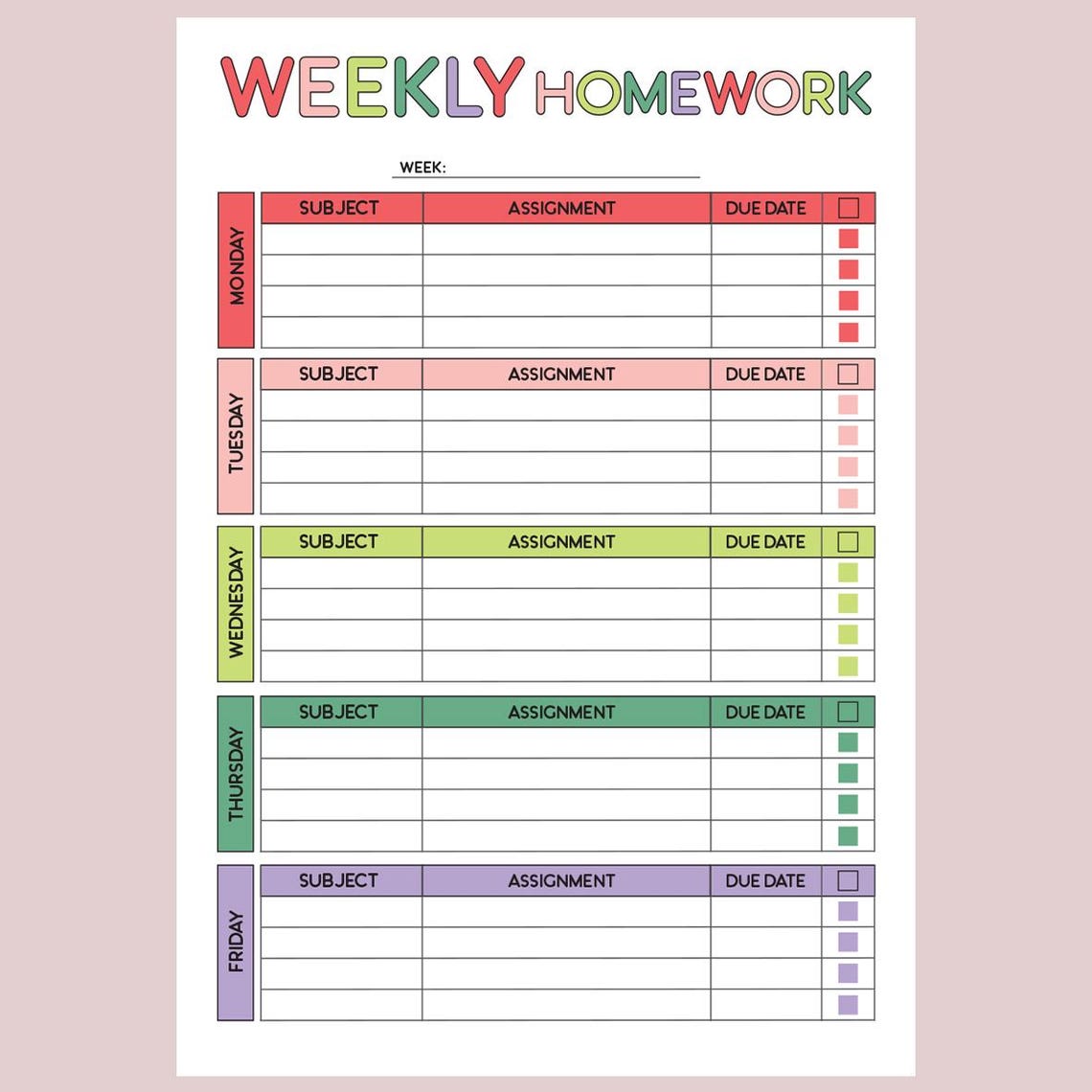 Weekly Homework Schedule Kids Printable, Weekly Homeschool Schedule ...