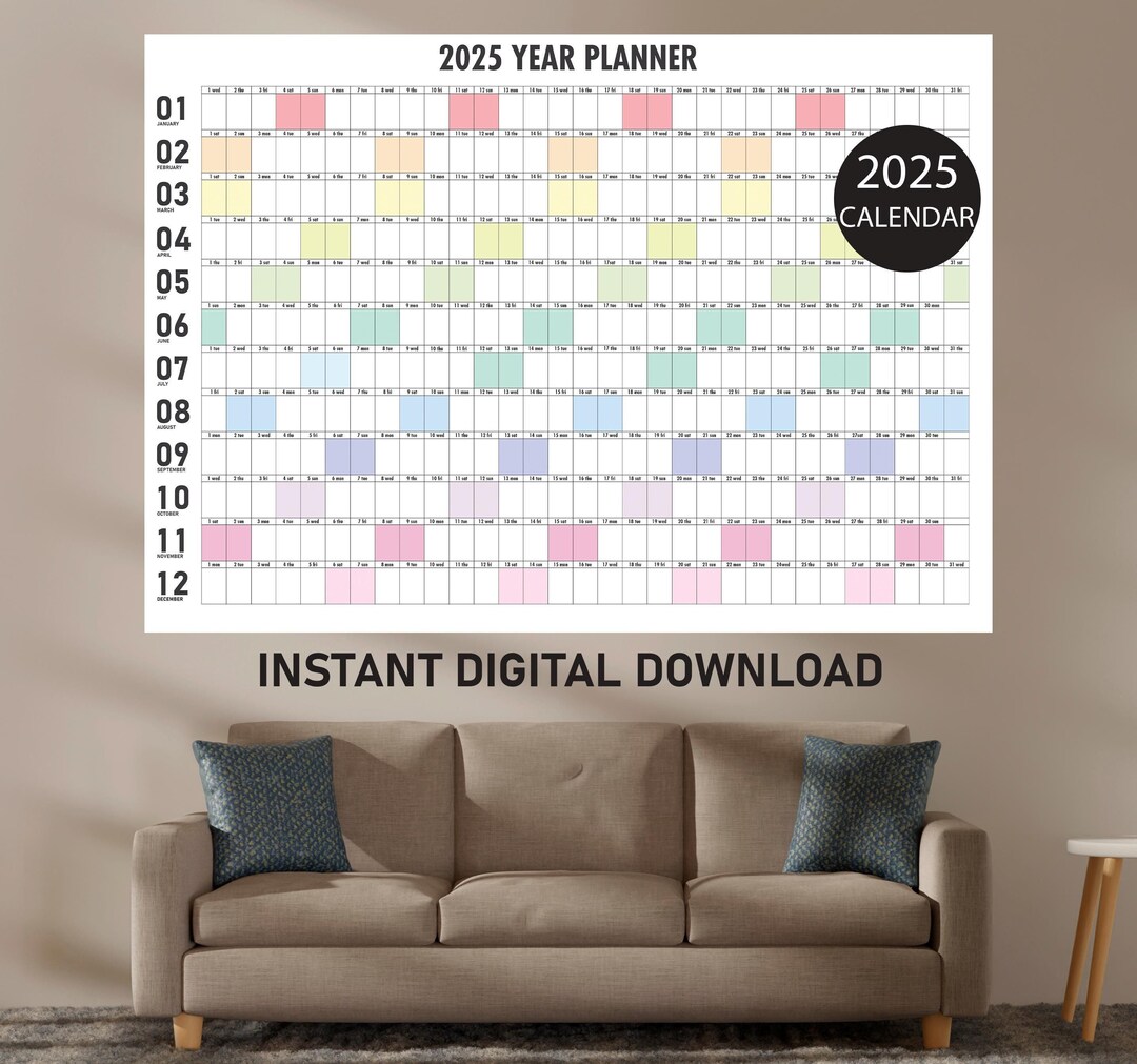 Giant Wall Calendar 2025 Printable, Wall Planner 2025, Year Planner