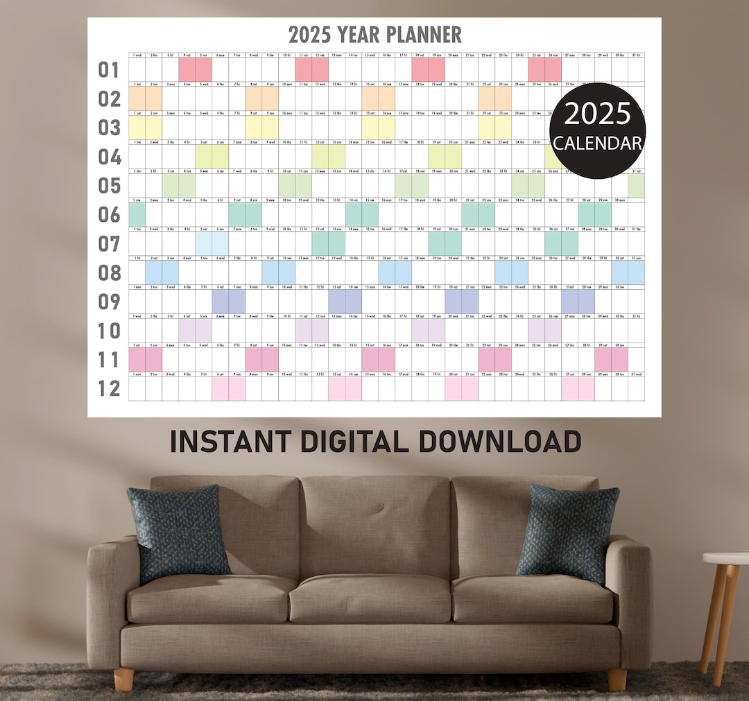 Giant Wall Calendar 2025 Printable, Wall Planner 2025, Year Calendar