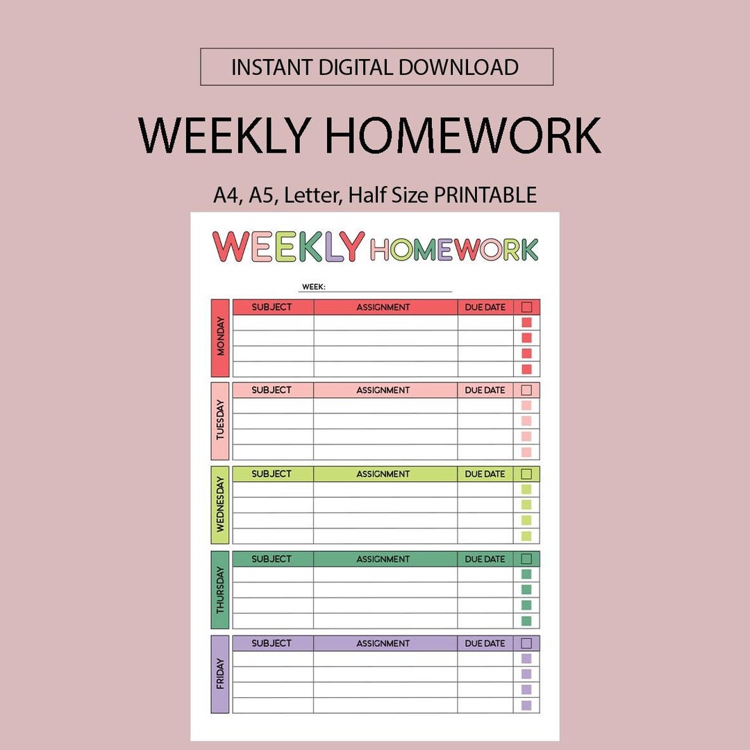 Weekly Homework Schedule Kids Printable, Weekly Homeschool Schedule ...