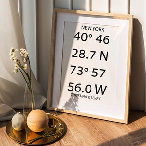 Custom Location Coordinates Print, City Prints, Custom Location Print, Latitude Longitude, Wedding Gift, Personalised Gift for Couple