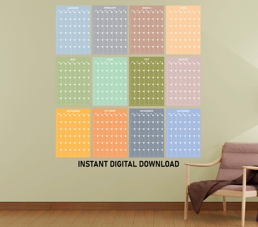 Large Monthly Wall Calendar A3 A4 Size, Pastel Wall Planner, Undated ...