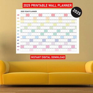 Wall Planner 2025 Printable PDF, 2025 Wall Calendar, Large Wall Planner ...