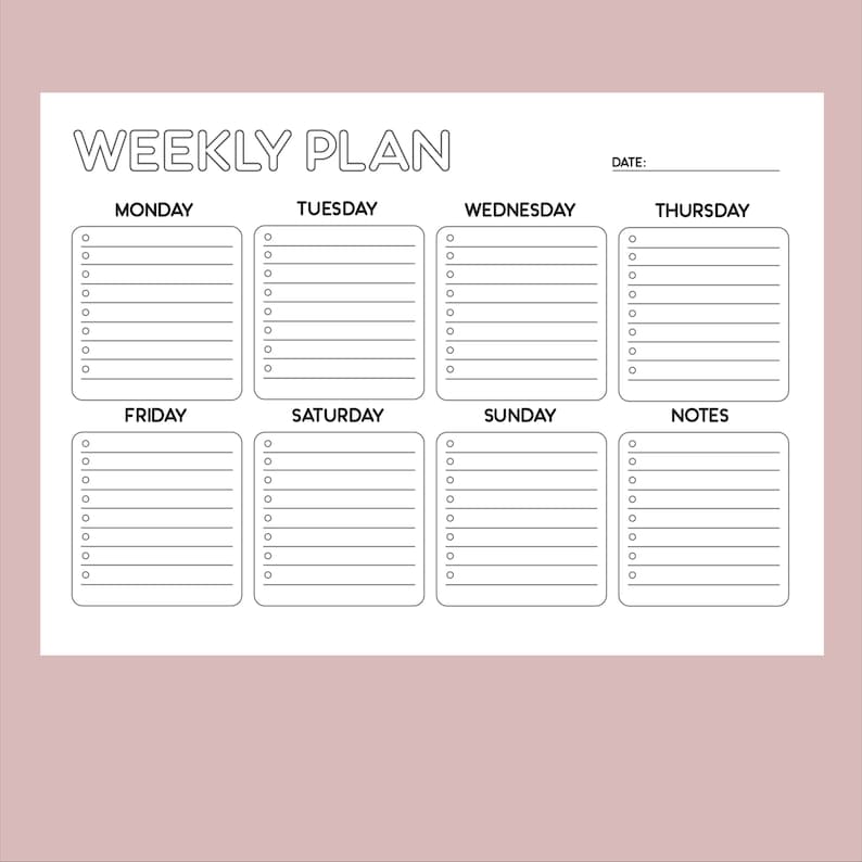 Minimalist Weekly Planner Printable PDF A4 Letter Sunday or Monday ...