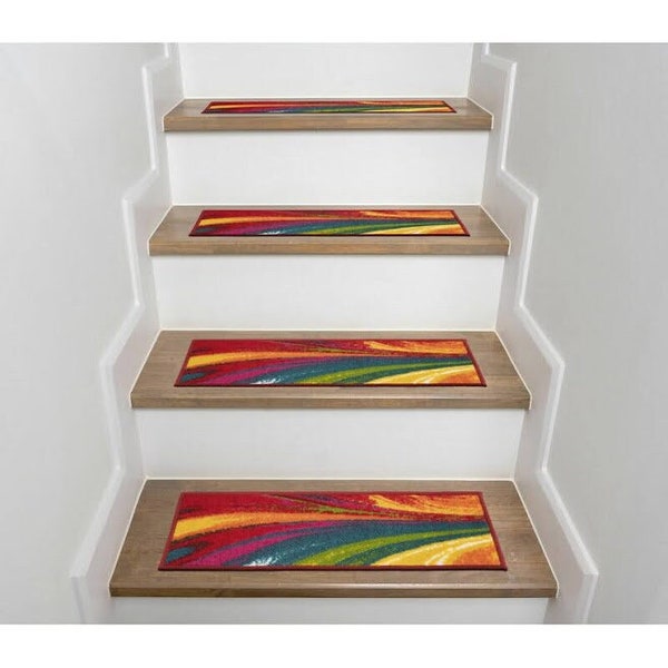 Bunter Treppenteppich, Regenbogen-Treppenstufenteppich, rutschfester Teppich, maschinenwaschbarer Teppich, leicht zu reinigen, Stufenteppich, Treppenmatte