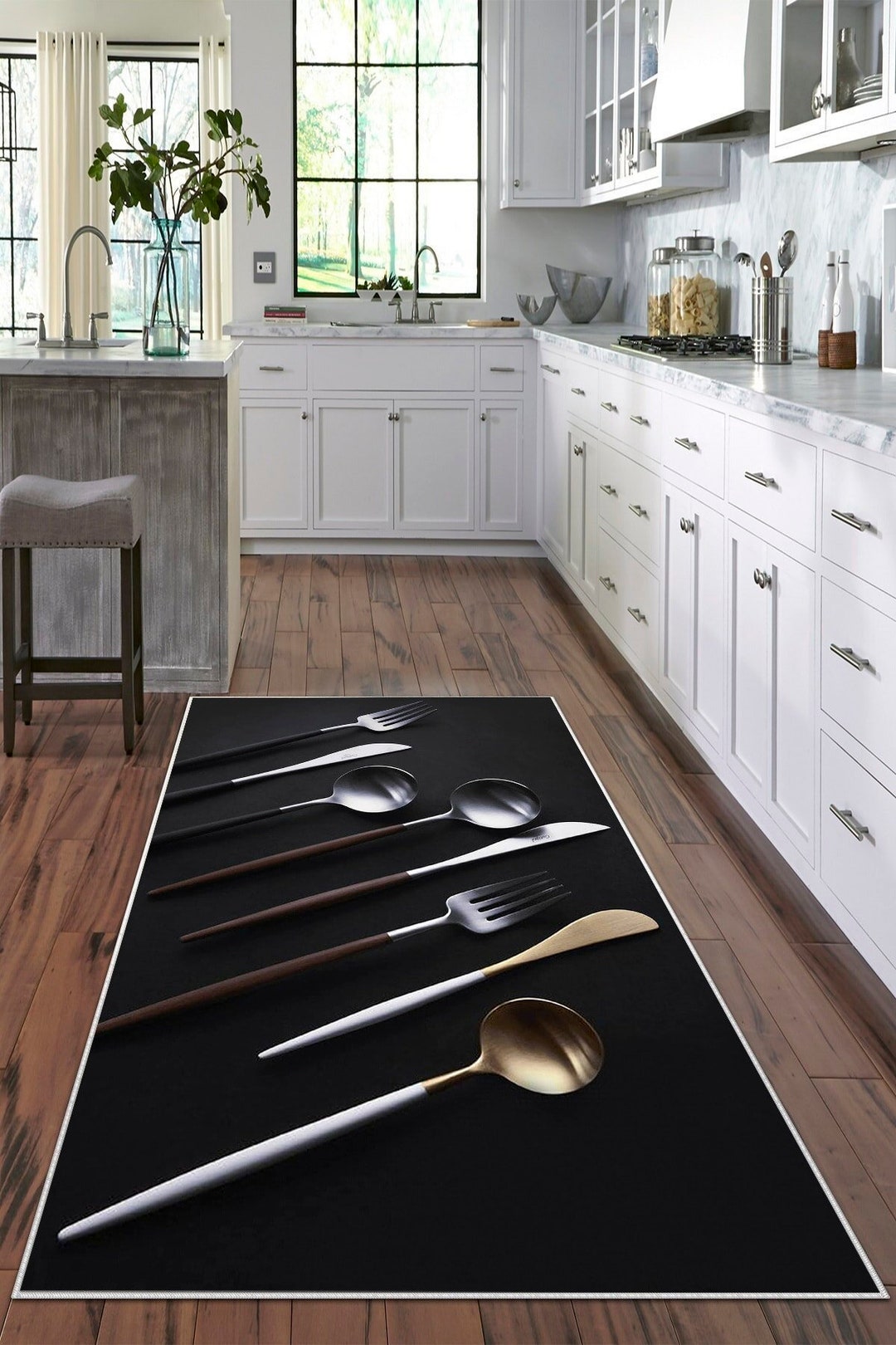 Decorative Kitchen Rug Machine Washable Printed Kitchen Mat Soft Non