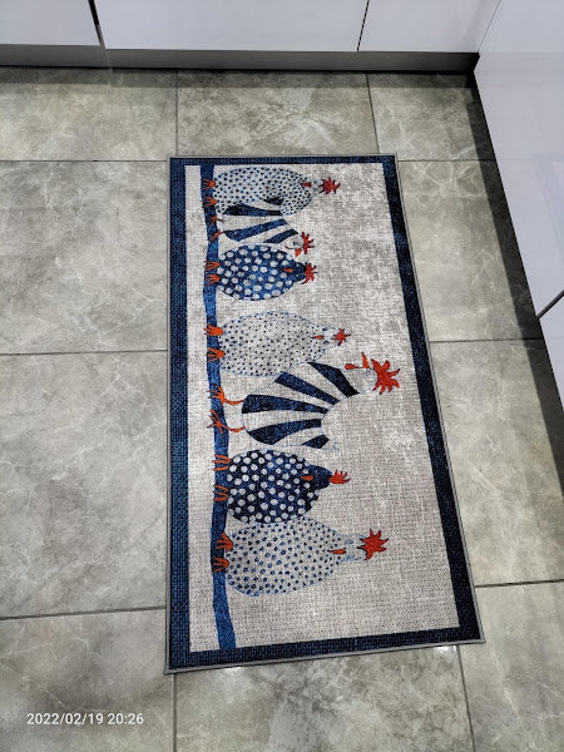 Chickens Themed Kitchen Rug Machine Washable Navy Blue Etsy