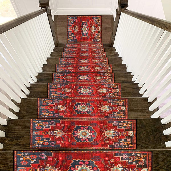 Authentic Stair Rug, Stair Treads Carpet, Non-Slip Backing Mat, Machine Washable Rug, Easy to Clean Stair Runner, Stair Step Set