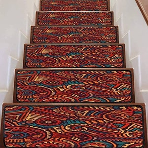 Mosaic Pattern Stair Carpet, Stair Treads Carpet, Non-Slip Backed Carpet, Machine Washable Carpet, Easy To Clean, Stair Carpet