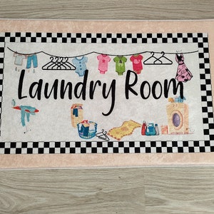 Non Slip Machine Washable Bathroom Rug - Laundry Mat - Soft Decorative Laundry Room Rug