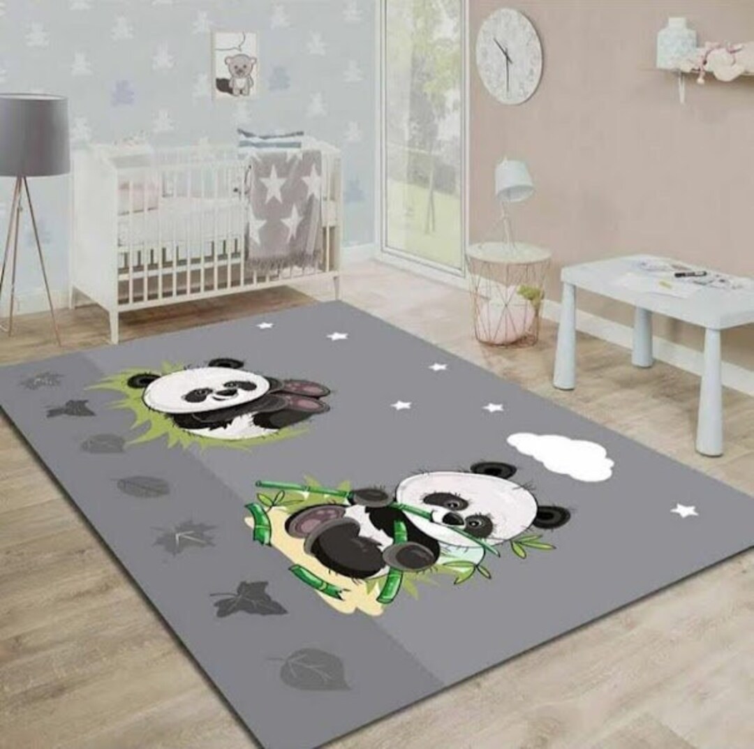 Kids Room Rug Cute Pandas Themed Children's Play Rug Activity Carpet ...