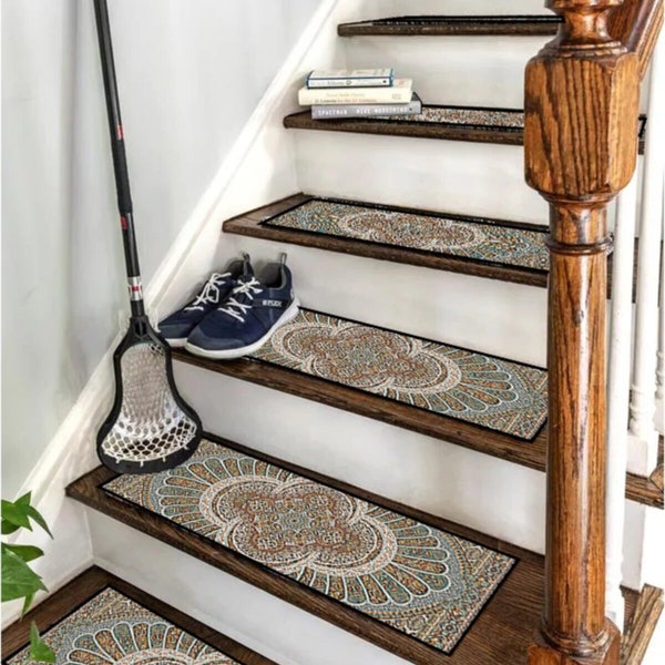 Authentic Pattern Stair Carpet, Stair Treads Soft Rug, Non-Slip Backing Runner, Machine Washable Mat, Easy To Clean, Step Carpet, Stair Mat