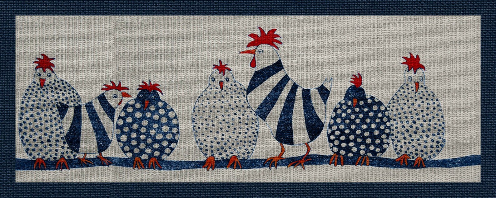Chickens Themed Kitchen Rug Machine Washable Navy Blue Printed Kitchen