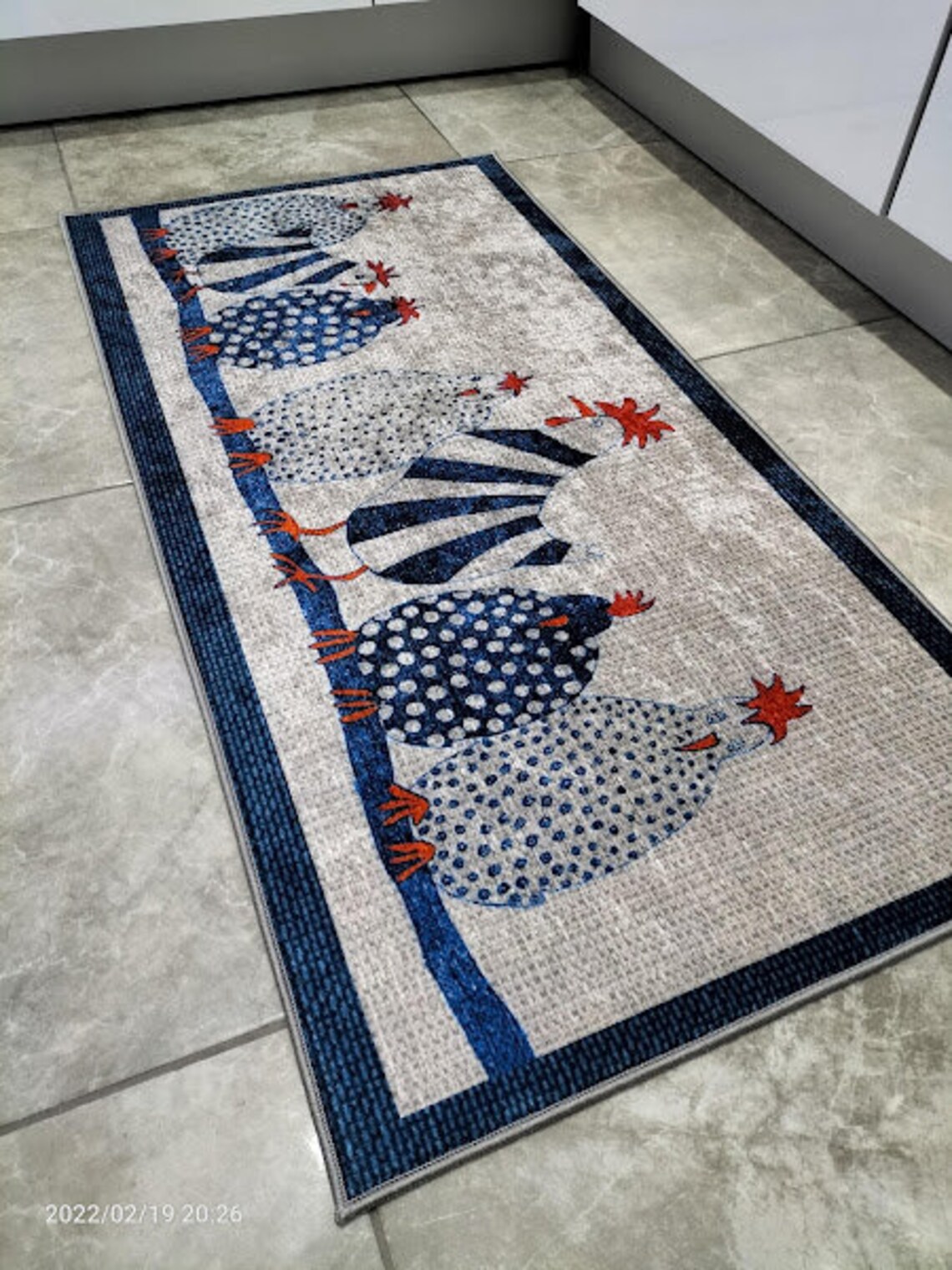 Chickens Themed Kitchen Rug Machine Washable Navy Blue Etsy