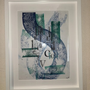 Original Blue and Green Letterpress Print with Frame