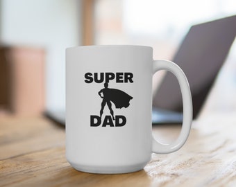 Super papá taza de café blanca premium, taza de papá superhéroe, mejor taza de papá, día del padre, regalo para papá