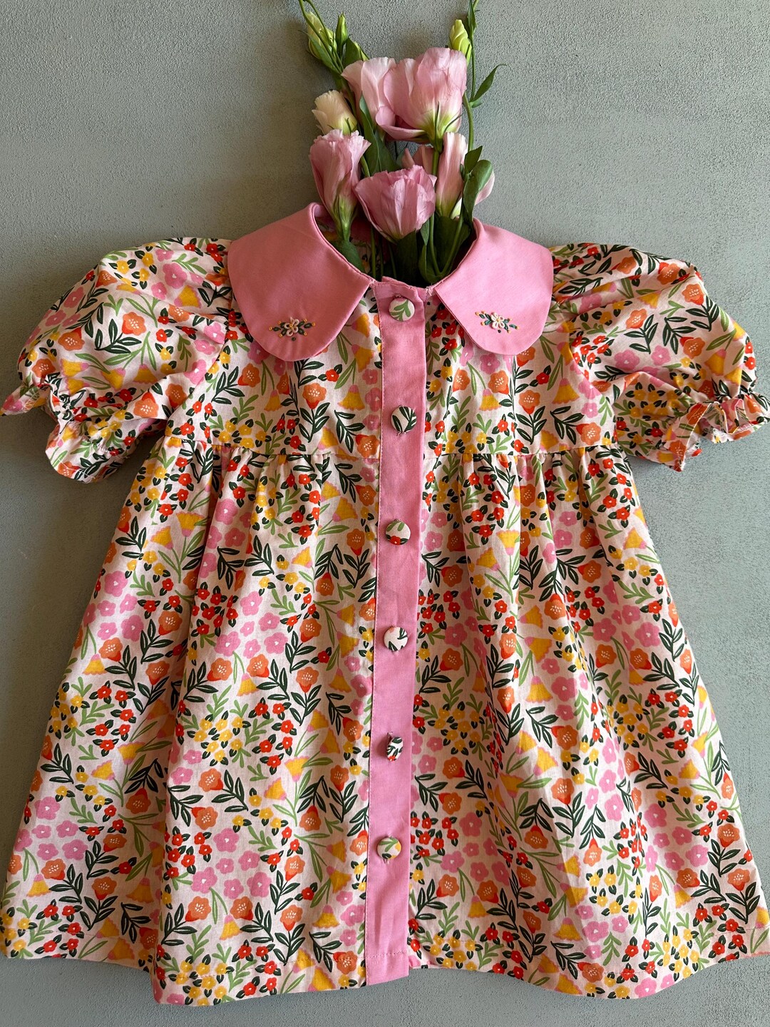Hand Embroidered Floral Baby Dress: Vintage Style Cotton Christening ...