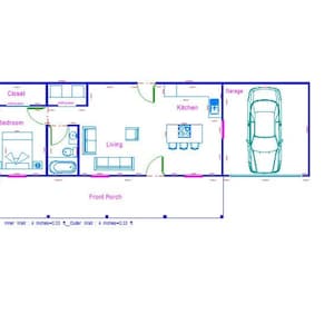 12,5 x 4,6 m | Moderna husplaner | 1 sovrum | Planritning | Arkitektoniska ritningar | 60 kvm / 60 m2