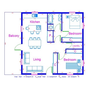 30' x 30' | Modern House Plans | 2 Bedrooms  |  Floor Plan | Small Cottage Architectural Plans | Custom 900 sqft House Blueprints I 84 m2