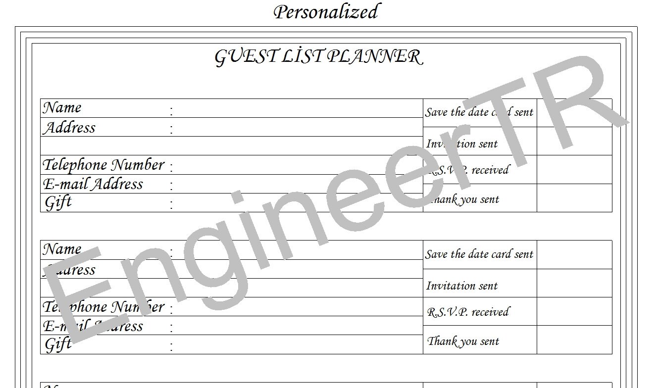 PersonalizedPrintable Wedding Guest ListPlanner 1Sheet | Etsy