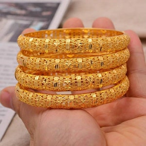 24K Dubai Gold Plated Bangles Set of 4 Clasp Opening Size 2.4 - Etsy