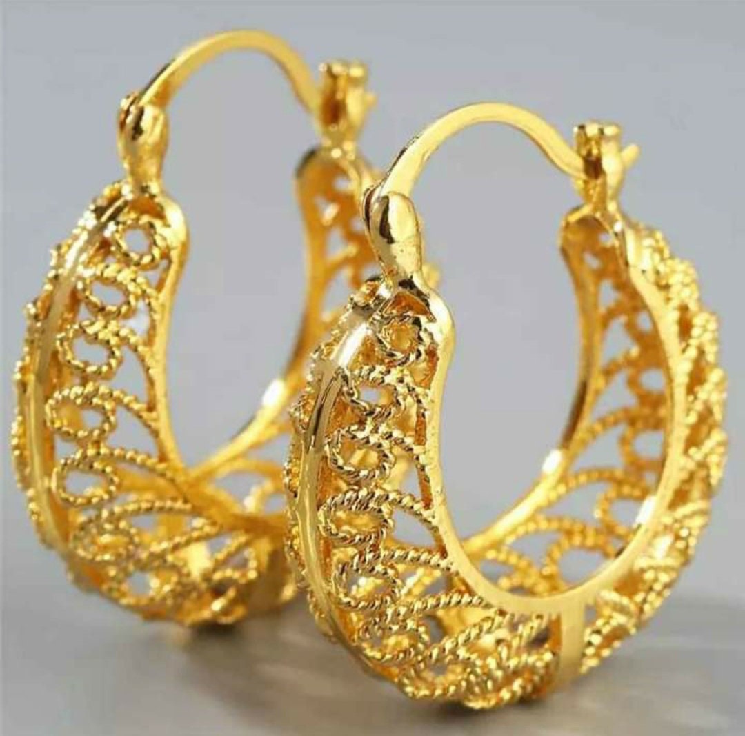 24K Dubai Gold Plated Hoop Earrings Etsy