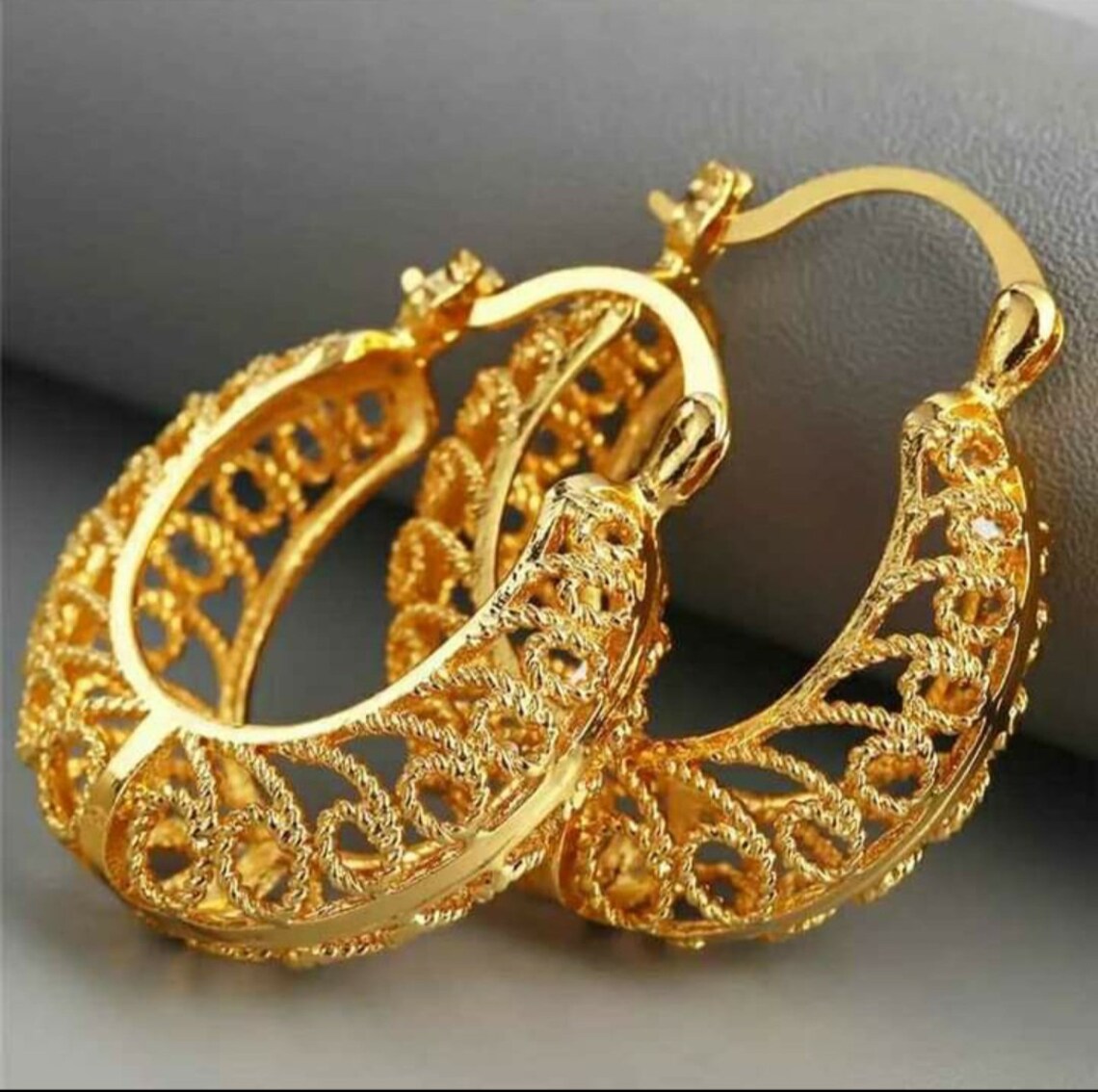 24K Dubai Gold Plated Hoop Earrings Etsy