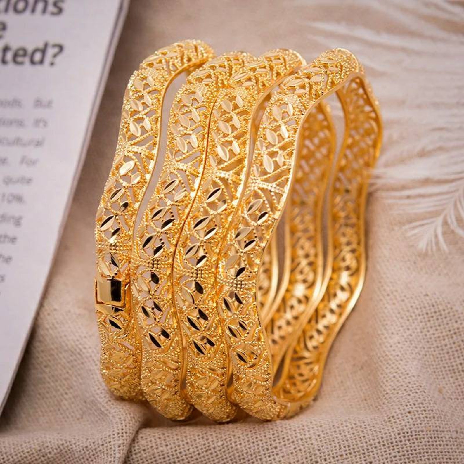 4pc 24K Dubai Gold Plated Bangles Set of 4 Clasp Opening Size Etsy