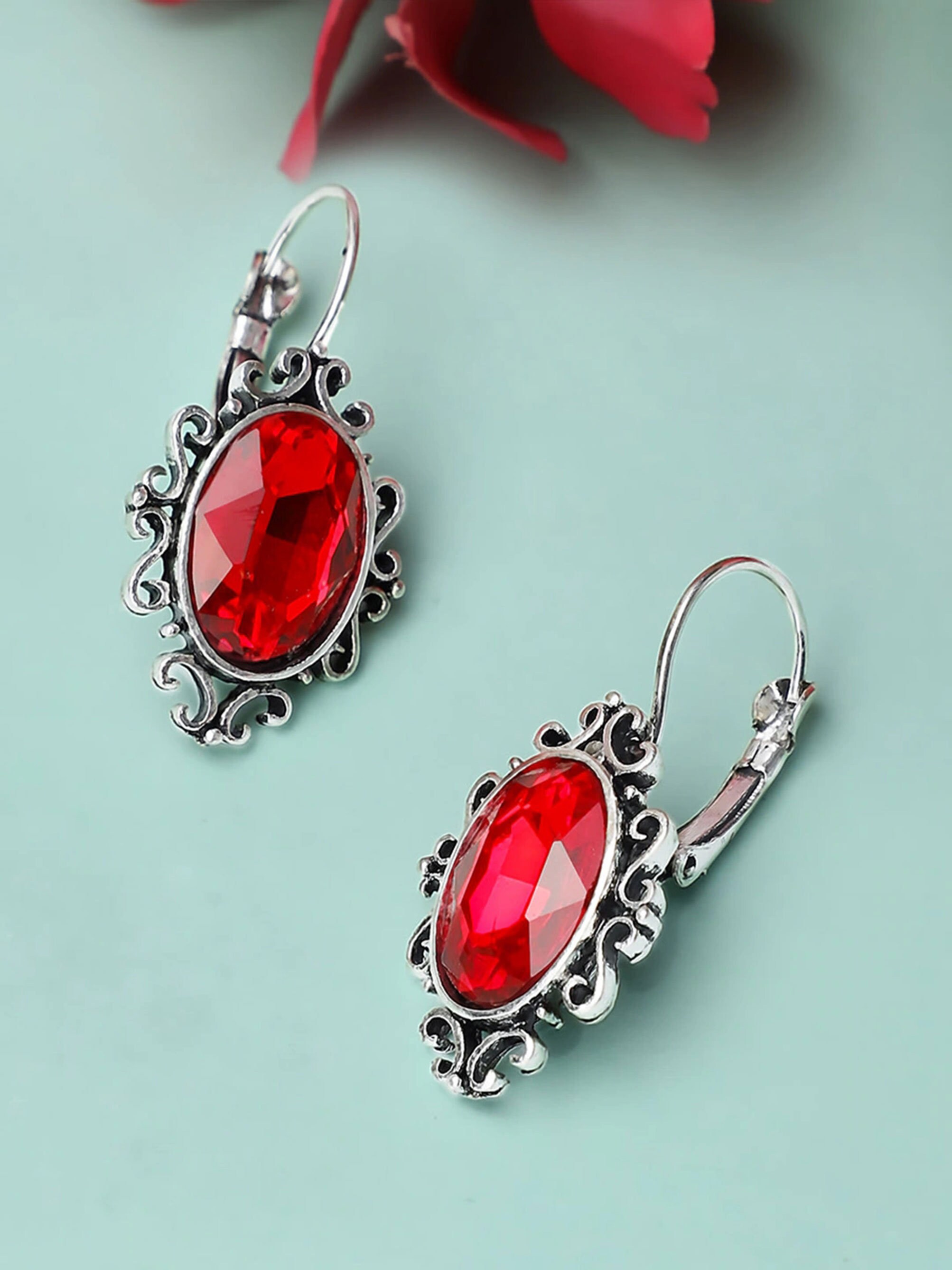 Red Oxidised Classic Drop Earrings Statement Earrings Pearl | Etsy