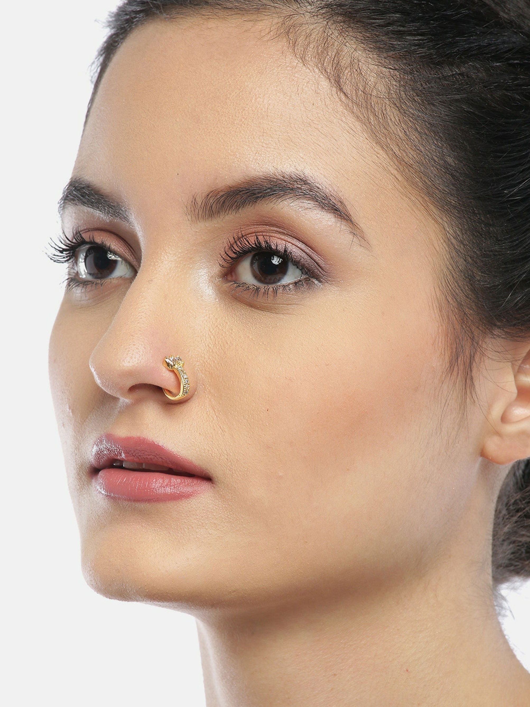 Gold Plated Stone Studded Clip On Nosepin Nose Ring Indian Etsy