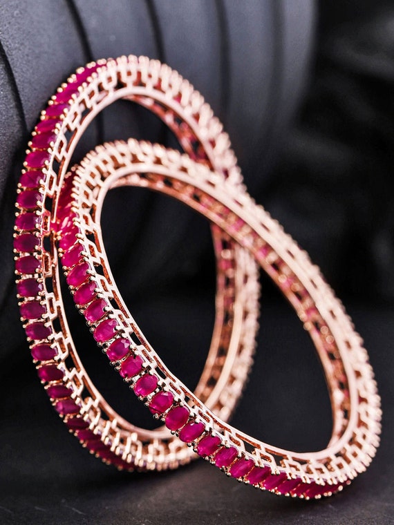 Pink Rose Gold Stone Studded Bangles Bangles for Women Etsy