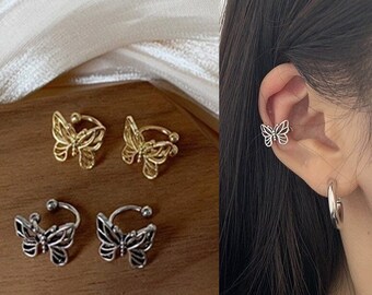 Butterfly Ear Cuff | Gold Butterfly Ear Cuff | Silver Ear Cuff | Clip On Earring | No Piercing | Fake Piercing | Ear Wrap | Dainty Ear Cuff