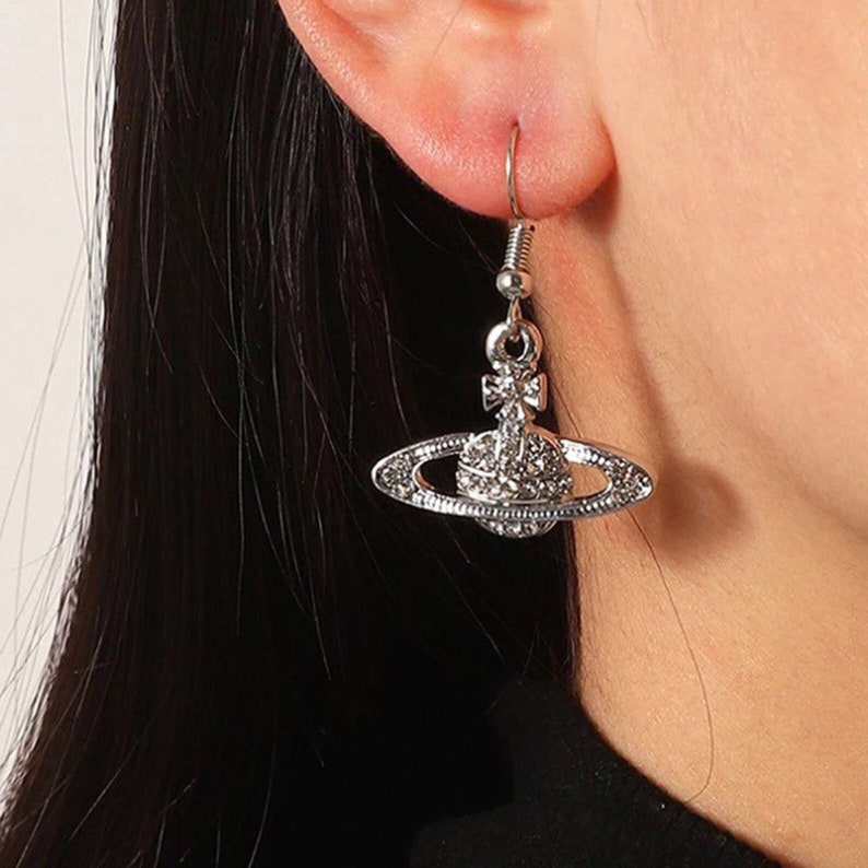Saturn Planet Drop Earrings | Silver and Gold | Orb Planet | Pearl Planet earrings | Vivienne Earrings | Mini Orb | Stud | Rhinestone | Boho 