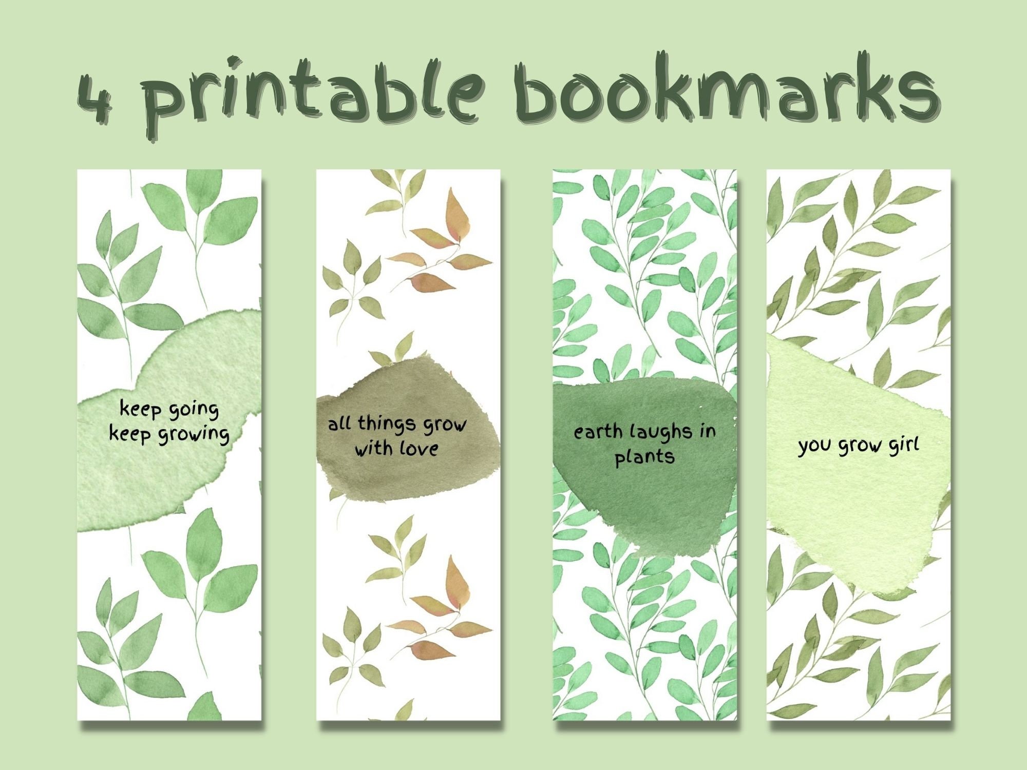 Printable Plants Bookmarks. Instant Digital Download. 4 Printable