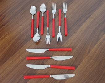 Vintage Picnic Time Flatware Set - Red Handles