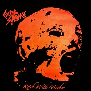 May include: A black t-shirt with an orange graphic of a screaming face and the text "Retch With Mother" printed on the front.