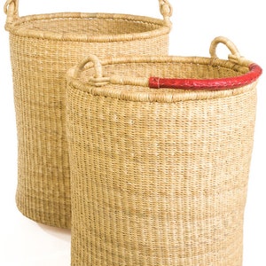 Traditional African Handwoven Laundry Basket - Natural/Plain