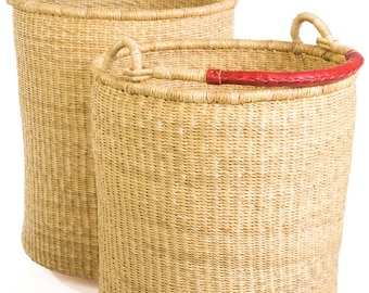 Traditional African Handwoven Laundry Basket - Natural/Plain