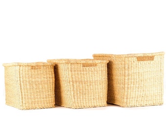 Handwoven African Basket: Natural Bolga Storage Basket
