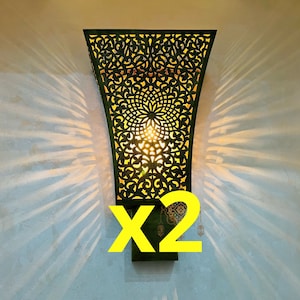 Set of 2 Moroccan Brass Wall Lamps: Handmade Interior Lighting