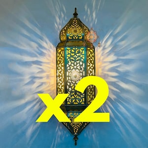 Set of 2 Moroccan Brass Wall Lamps: Handcrafted Vintage Sconce