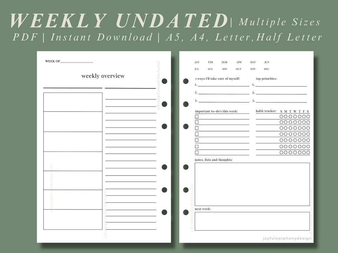 Undated Weekly Planner Insert | Printable Download | PDF | Academic ...