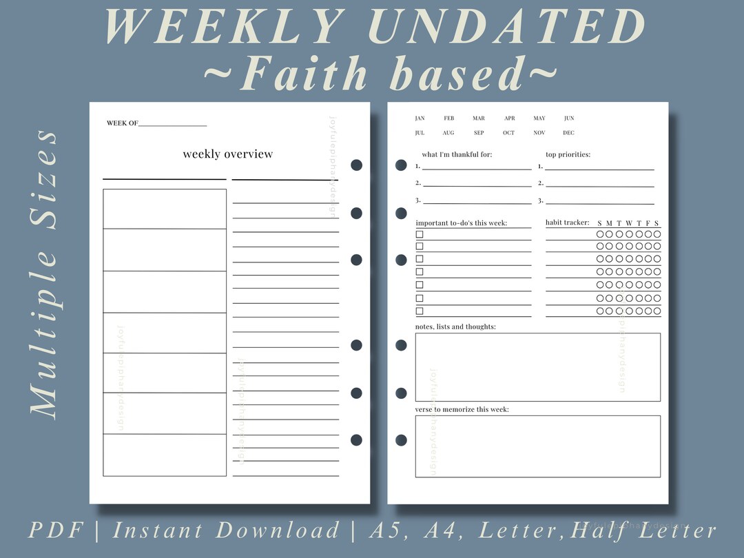 Weekly Planner Insert FAITH BASED | Printable Download | PDF | Undated ...