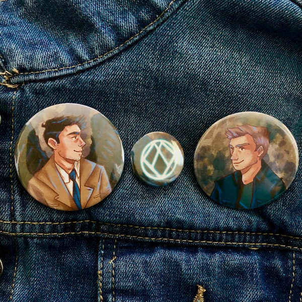 Cas and Dean Supernatural Duo Pins (2 large 1 small)