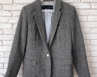 Zara Basic Shetland Wolle Tweed Jacke Blazer Damen Größe L