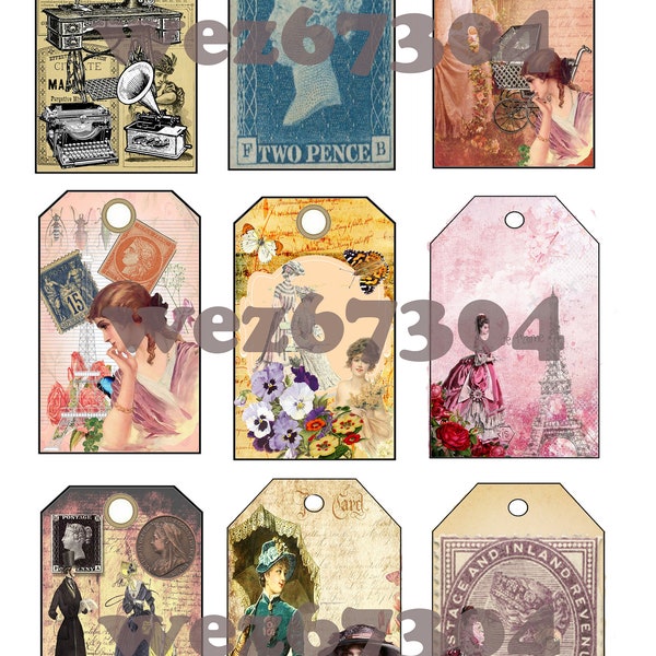 9 Vintage Victorian People and Equipment Digital Download Tags for Gifts or Junk Journals