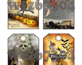 20 Large Halloween Digital Download Tags for Junk Journals or Scrapbooking