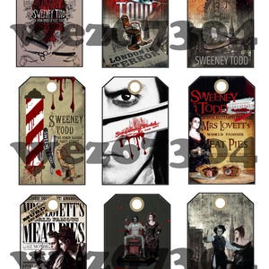 9 Sweeney Todd The Demon Barber Digital Download Tags for Junk Journals or Gifts
